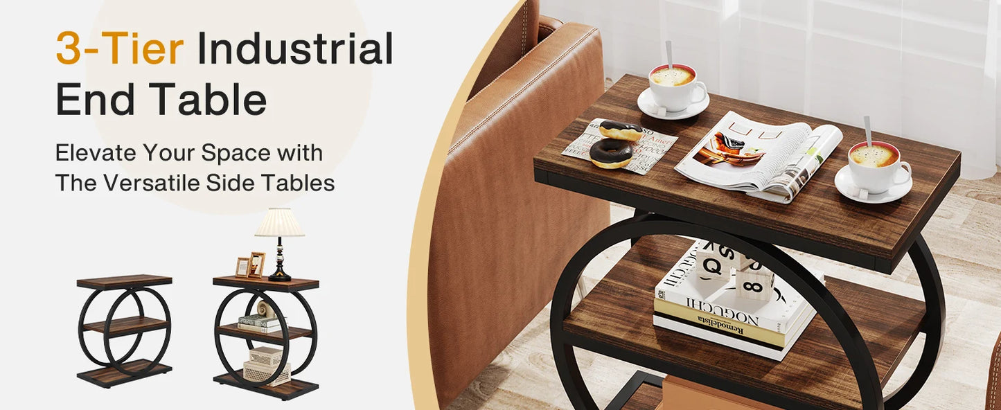 Tribesigns Industriellt Sidobord – Smal Design med 3 Hyllor