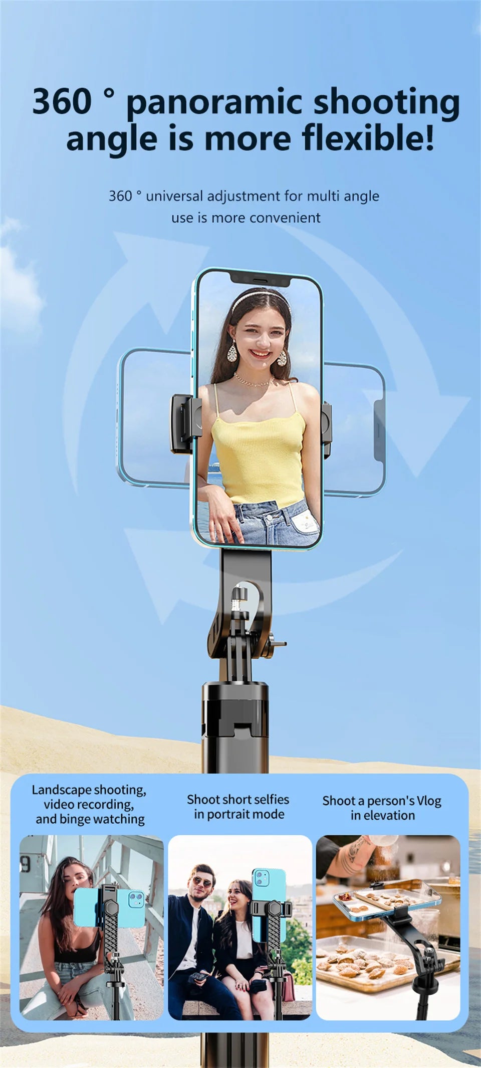 FANGTUOSI 2025 Bluetooth Selfie-stativ – 130 cm, 4-bens Design med Fjärrkontroll