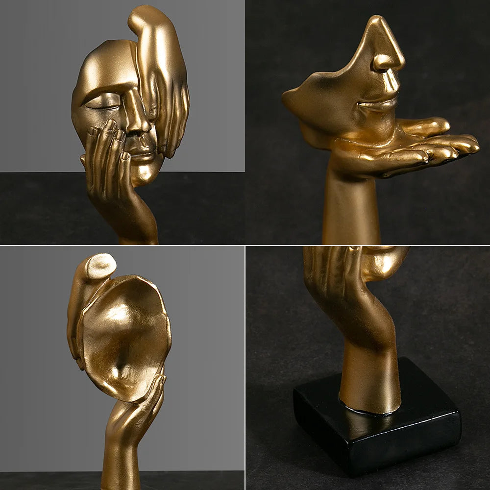 Elegant Huvudskulptur i Harts – Abstrakt Mask med Hand för Hem & Kontor