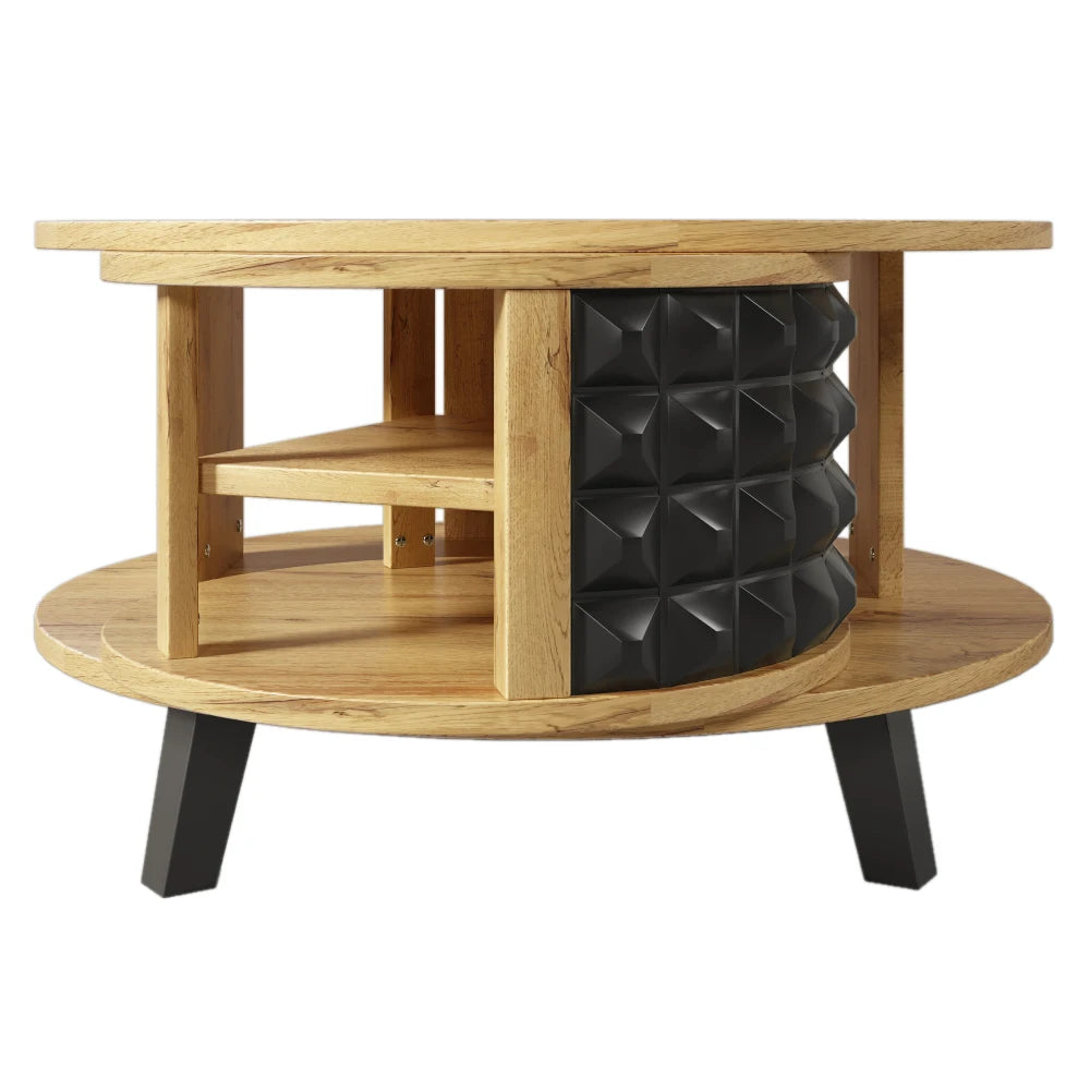 Roterbart Soffbord 2-i-1 – Med Dold Hylla – Modern Design i Trä & Svart – 85.2×80×45.2 cm