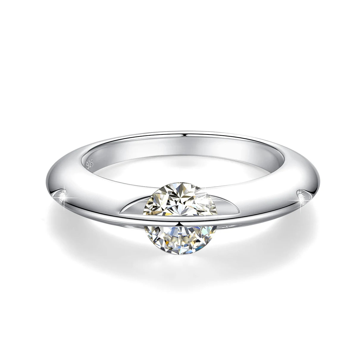 Roterbar Moissanite Ring – 1CT – Äkta S925 Silver – Klassisk Bröllopsring med GRA Certifikat
