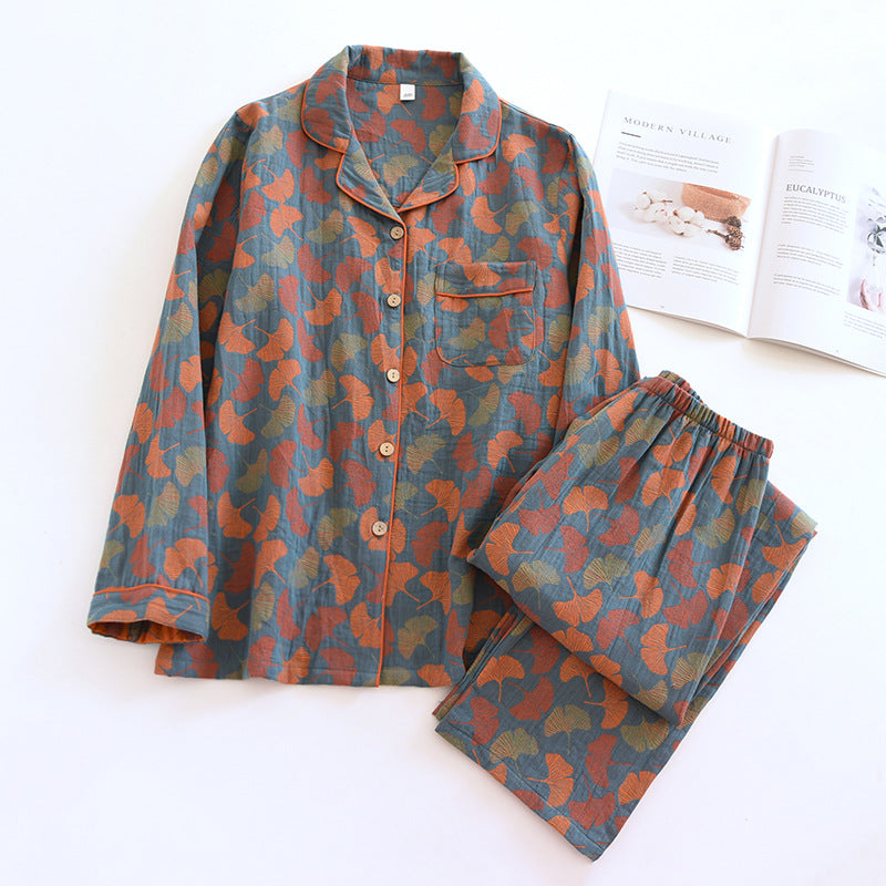 🌸 Elegant Pyjamas för Kvinnor – 100% Bomullskrepp – Blommigt Tryck – Vår & Sommar – 2-delad Set