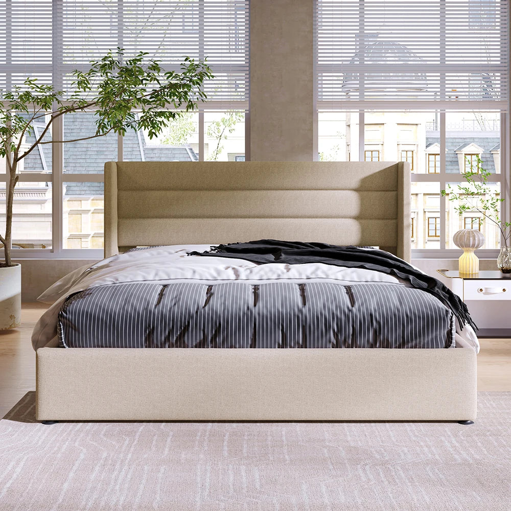 KOMHTOM Förvaringssäng 140×200 cm – Beige Linne