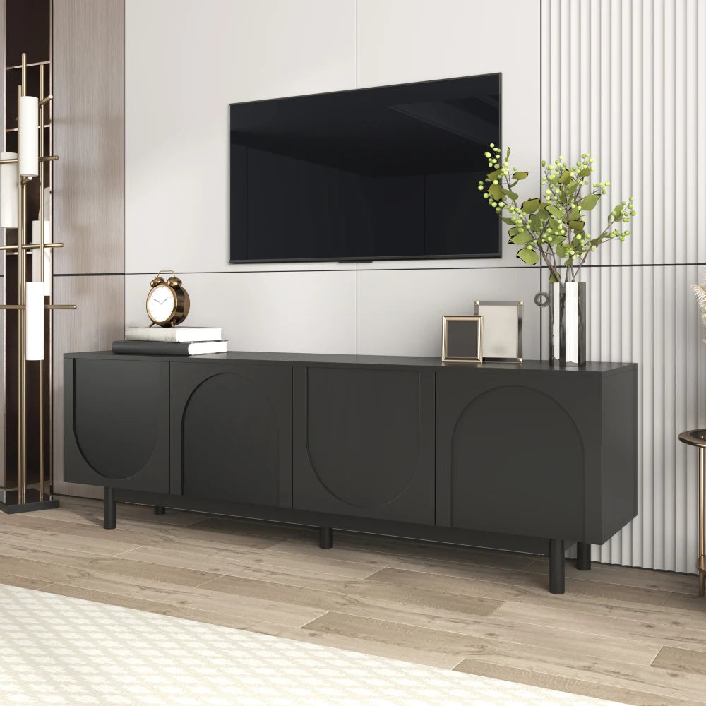 Modern Svart TV-bänk – Elegant Design med Justerbar Förvaring