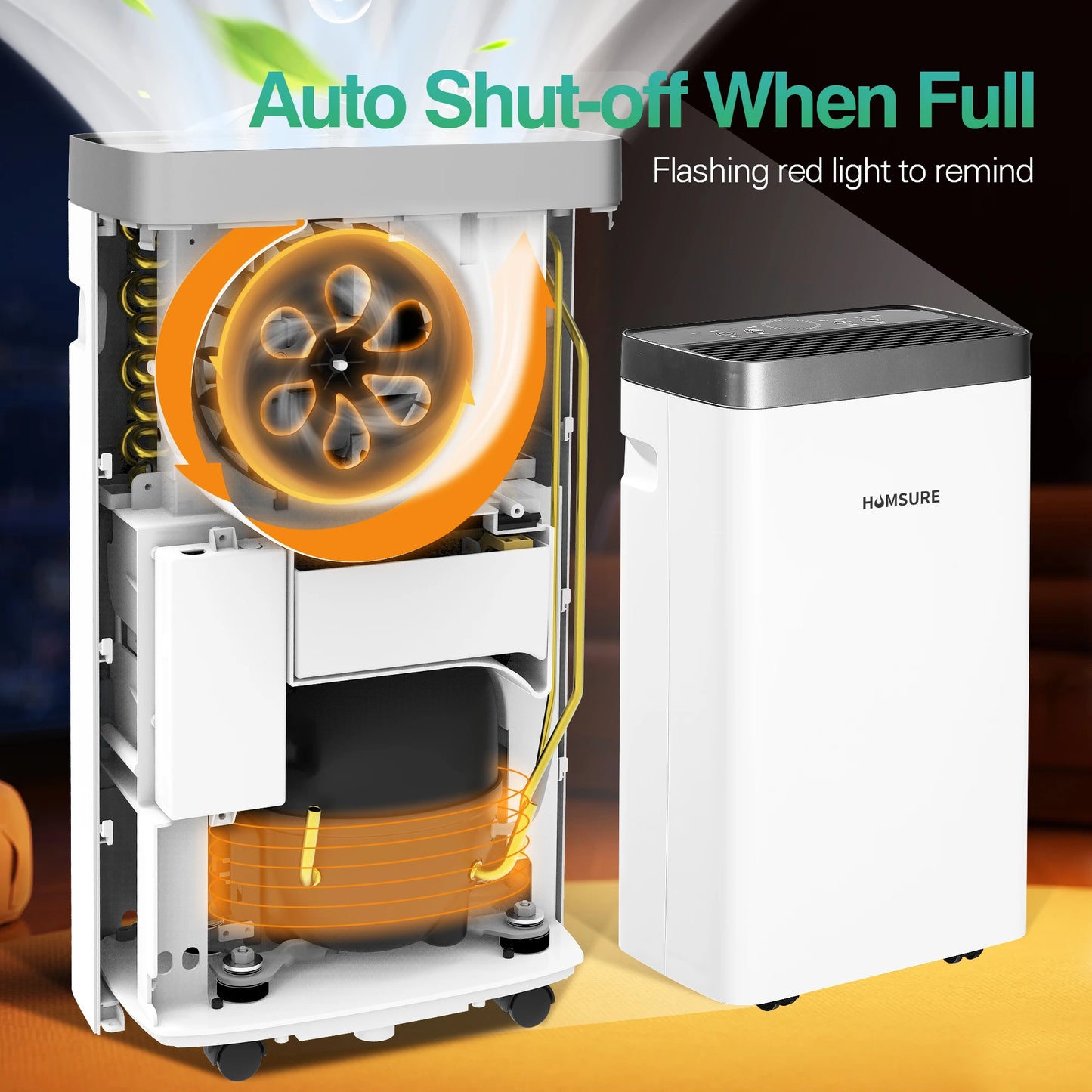HUMSURE Elektrisk Avfuktare – 16 L/dag med LED-display och Avloppsslang