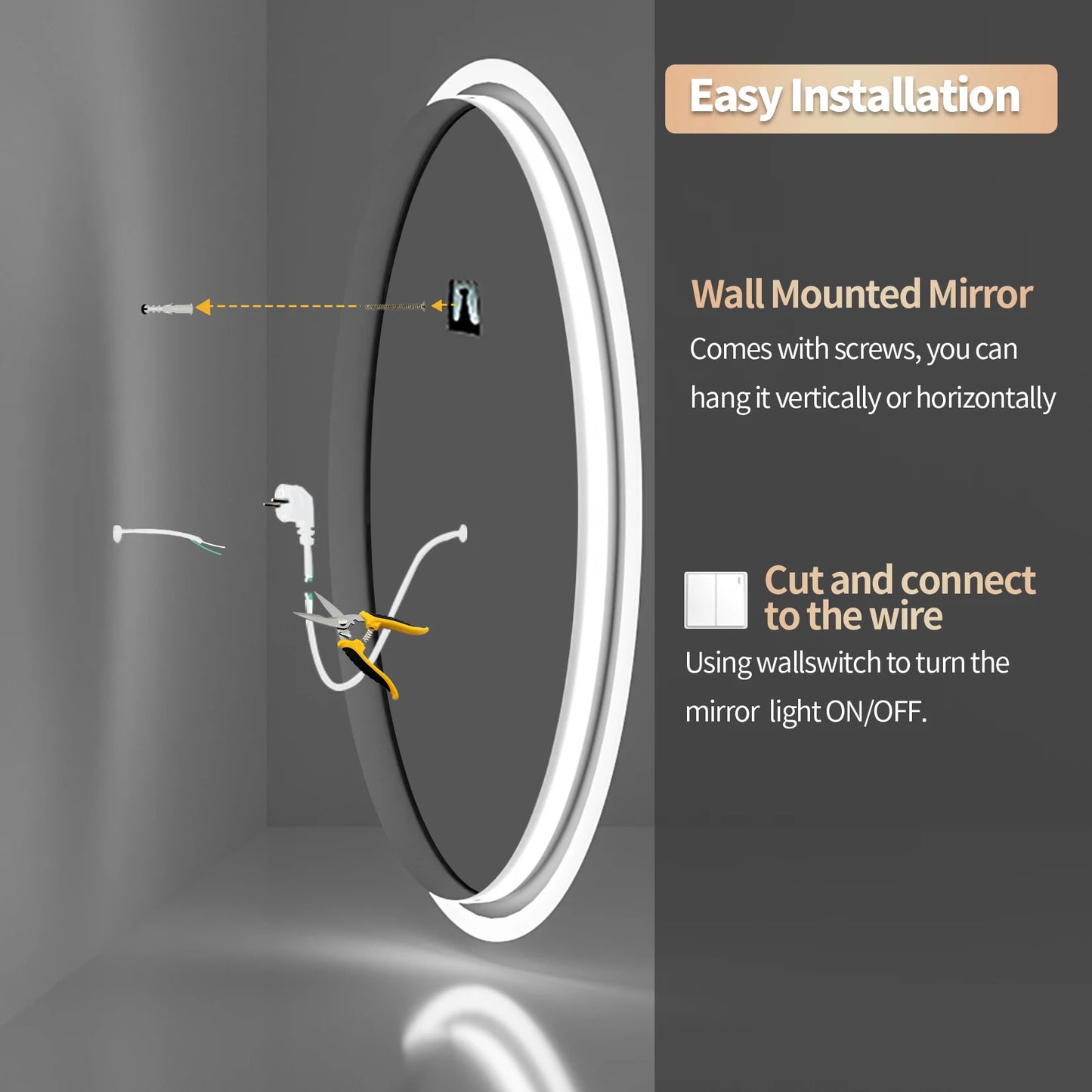 Wisfor Rund LED-spegel – Dimbar & Imfri med 3 Ljuslägen (Ø 60–80 cm)