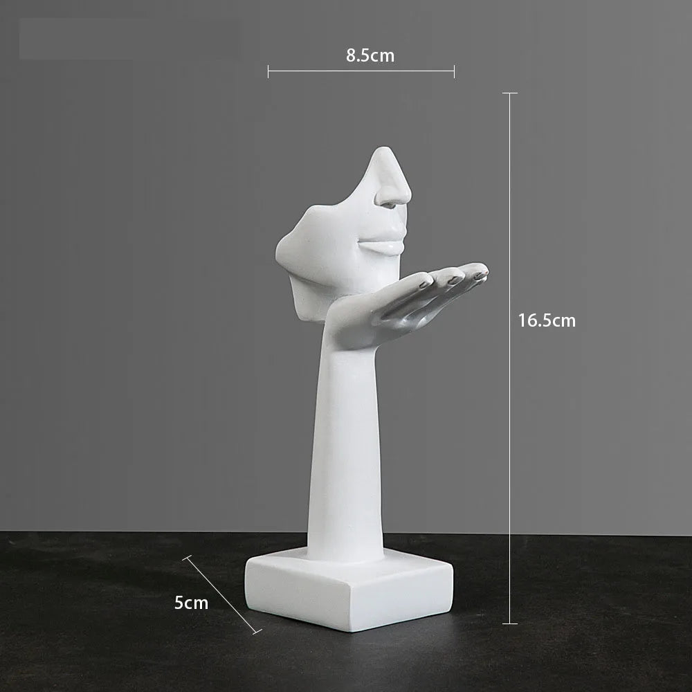 Elegant Huvudskulptur i Harts – Abstrakt Mask med Hand för Hem & Kontor