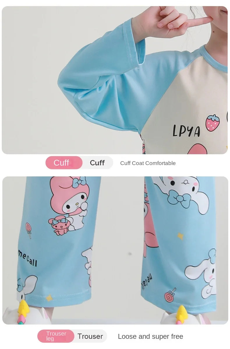 🧸 Sanrio Pyjamas för Barn – Kuromi, My Melody, Cinnamoroll – Långärmad – 100% Bomull – Kawaii Design