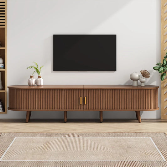 Modern TV-bänk i Valnöt – 175 cm med Skjutdörrar & Förvaring