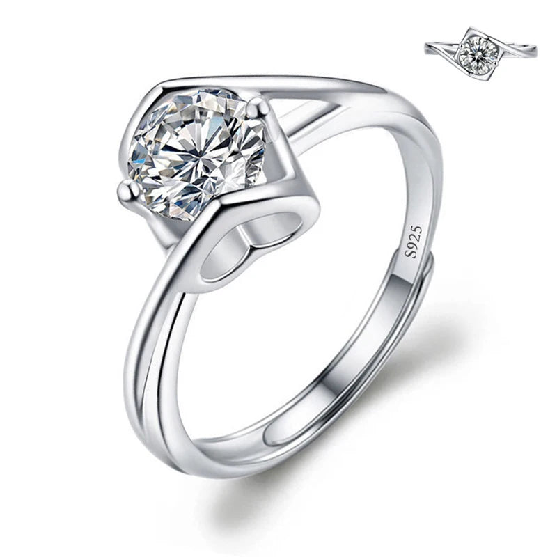 Justerbar Moissanite Förlovningsring – Öppen Design i Silverpläterad Koppar – Elegant & Prisvärd