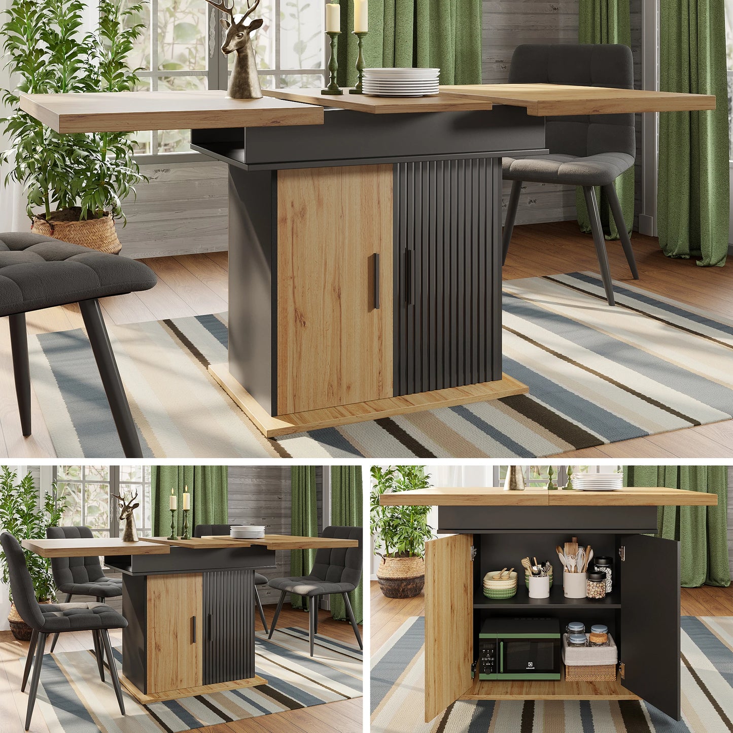 Utdragbart Matbord med Förvaring – Modern Design för Kök & Vardagsrum (110–140 × 80 cm)