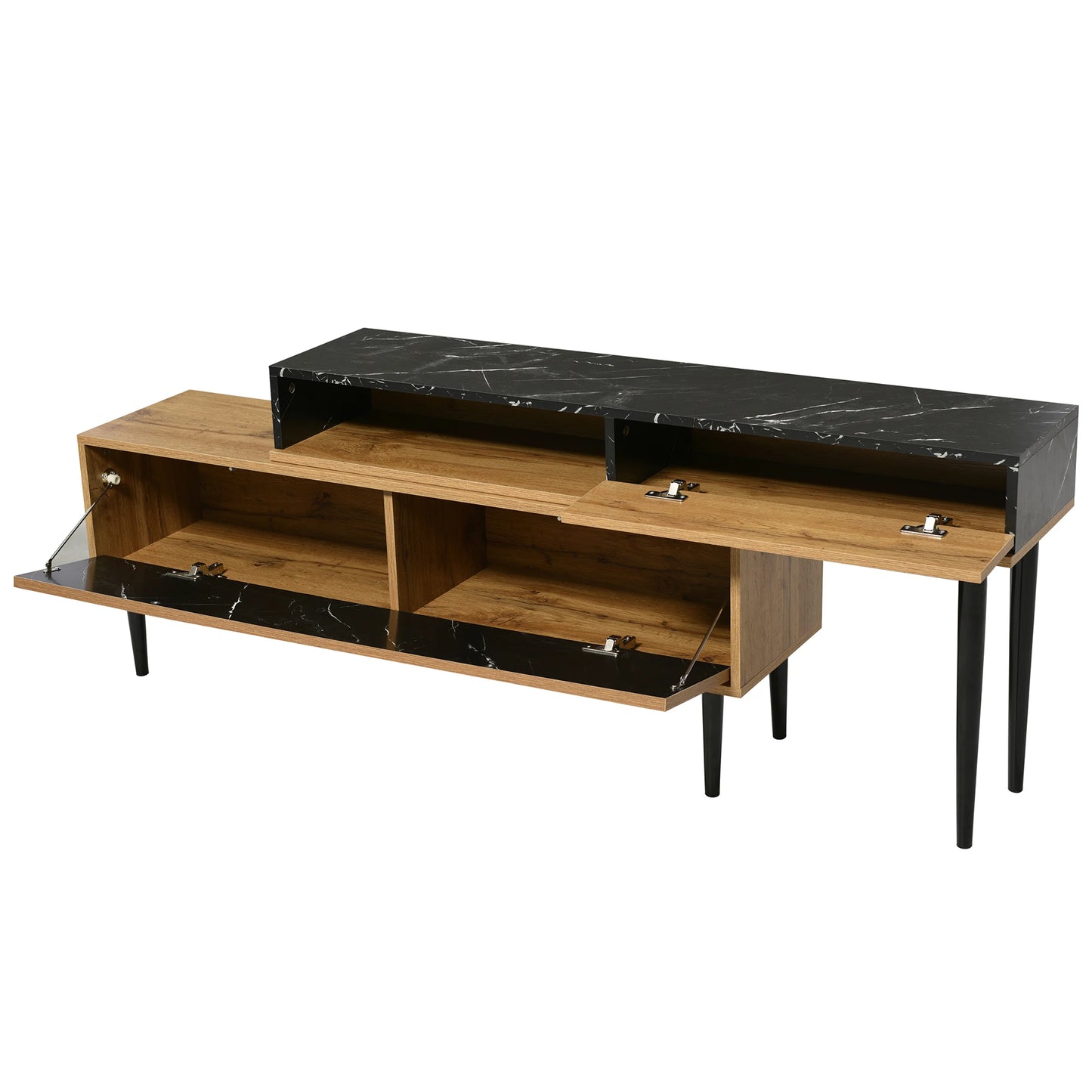 Modern TV-bänk – Marmordesign & Trästruktur med Järnben