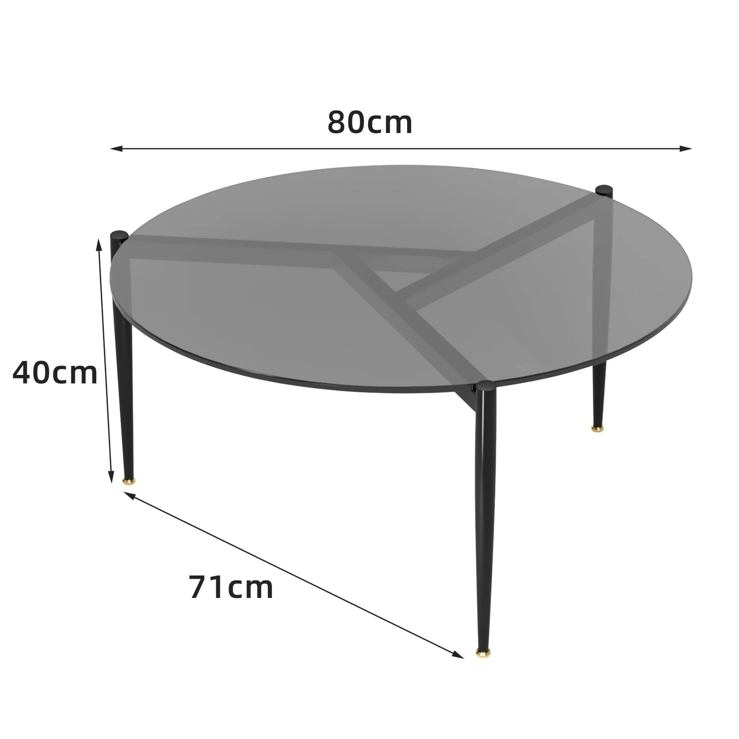 Runt Sidobord i Härdat Glas – Modern Design med Metallben – 80×40 cm