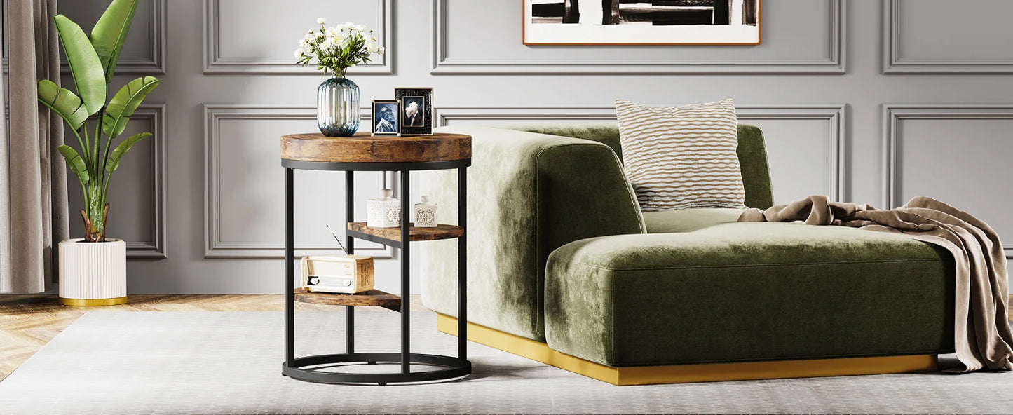 Tribesigns Rund Sidobord med 3 Hyllor – Industriell Design – För Små Utrymmen