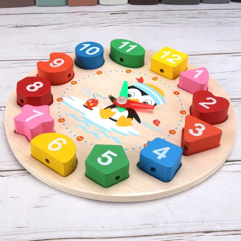 Montessori Klockpussel för Barn Trälära Färger & Siffror