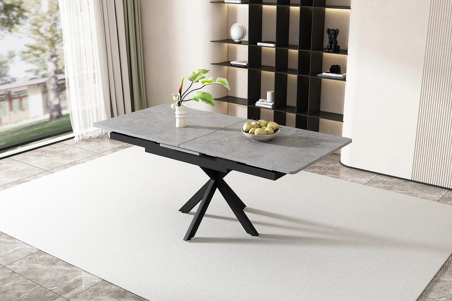 Utdragbart Matbord – Automatisk Funktion, Rektangulär Design, Modern Stil för Matsal & Vardagsrum