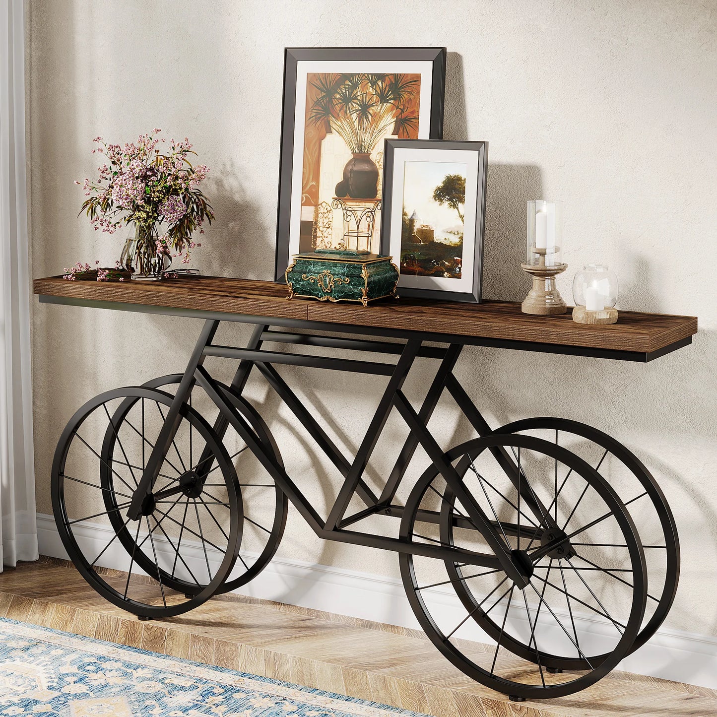 Retro Konsolbord med Cykelbas – Tribesigns Design för Vardagsrum & Hall