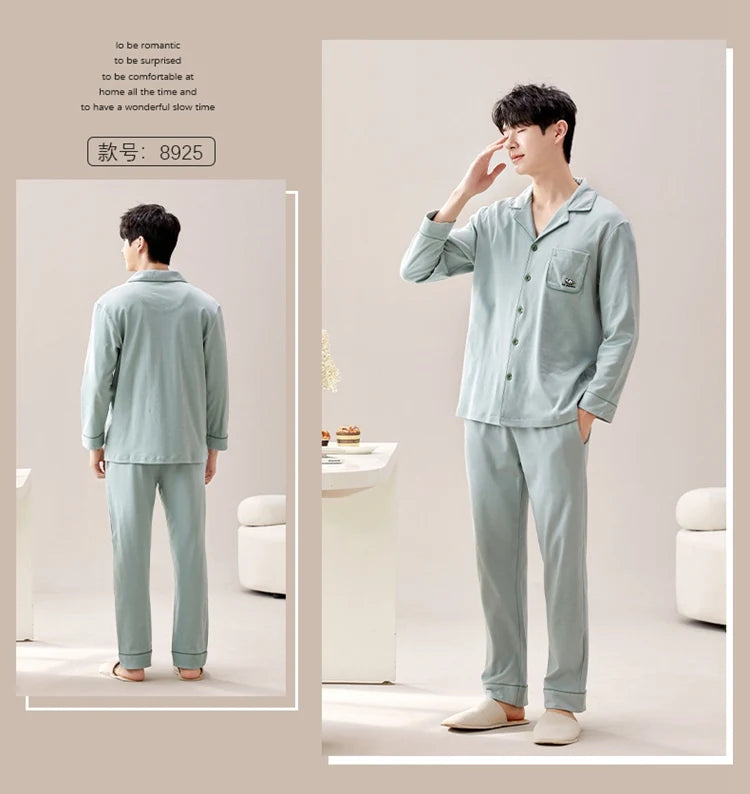 100% Bomull Parpyjamas – Höst/Vinter – Långärmad & Lös Passform – Koreansk Stil