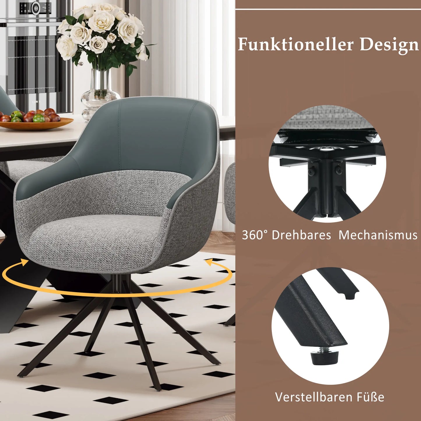 2-pack Snurrbara Matstolar – Konstläder & Tyg med Justerbara Fötter