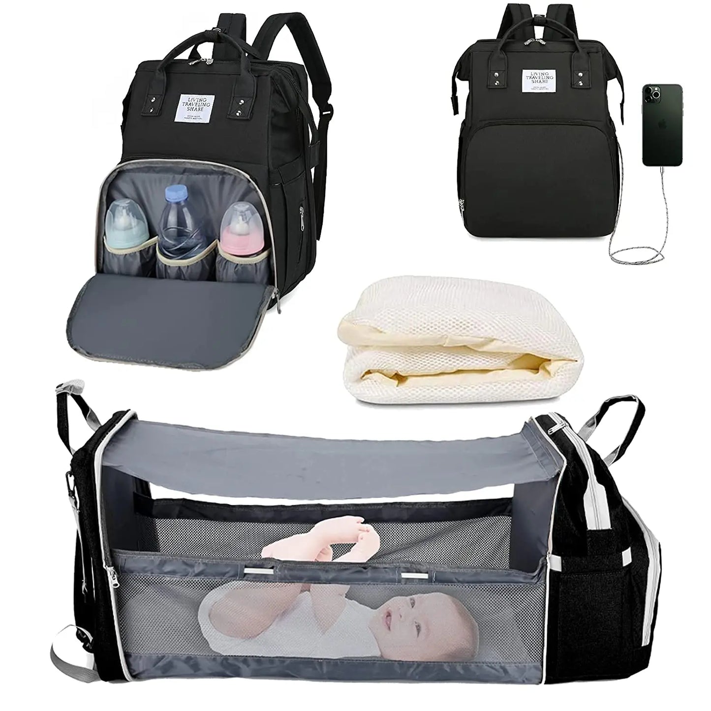 đ SkötvĂ€ska i Denim â Multifunktionell RyggsĂ€ck för Mamma & Baby (42x32x23 cm)