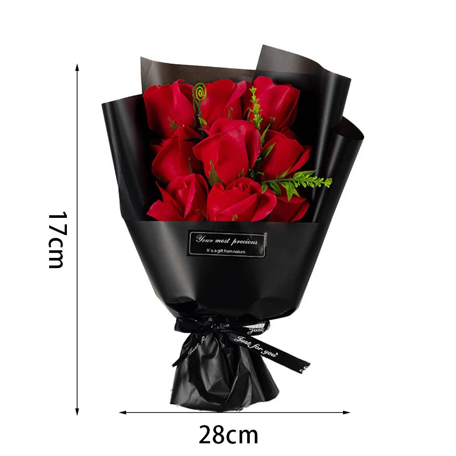 Tvålrosbukett med 9 Blommor – Dekoration för Bröllop, Födelsedag & Gåvor