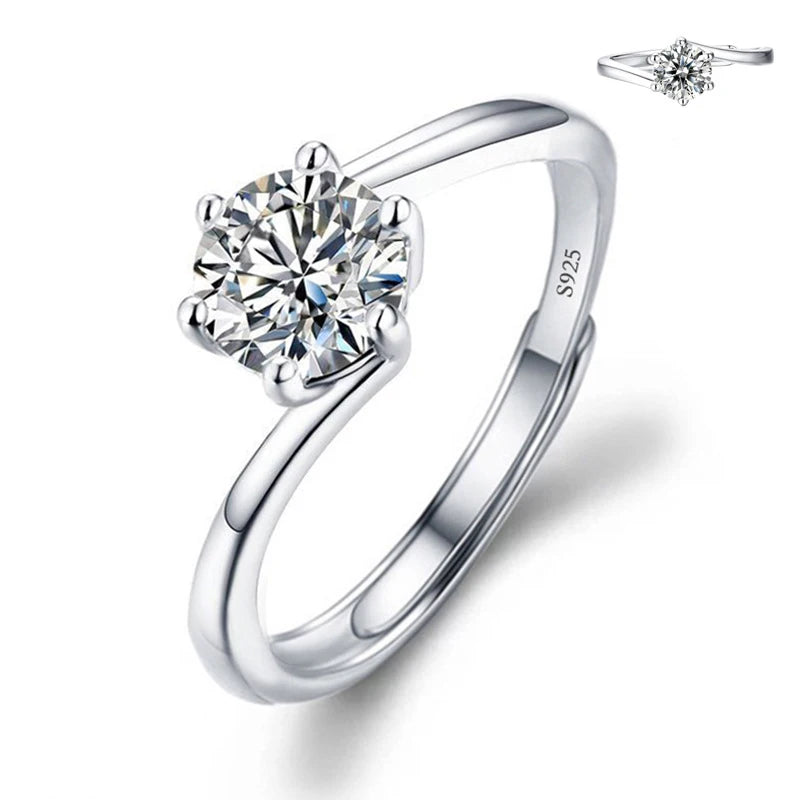 Justerbar Moissanite Förlovningsring – Öppen Design i Silverpläterad Koppar – Elegant & Prisvärd