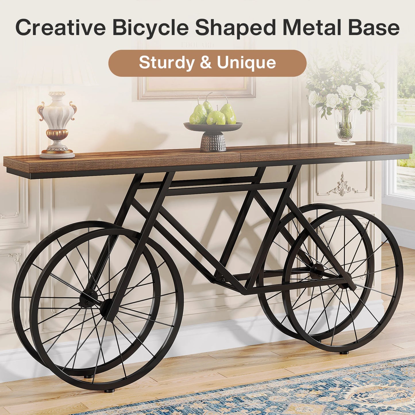 Retro Konsolbord med Cykelbas – Tribesigns Design för Vardagsrum & Hall