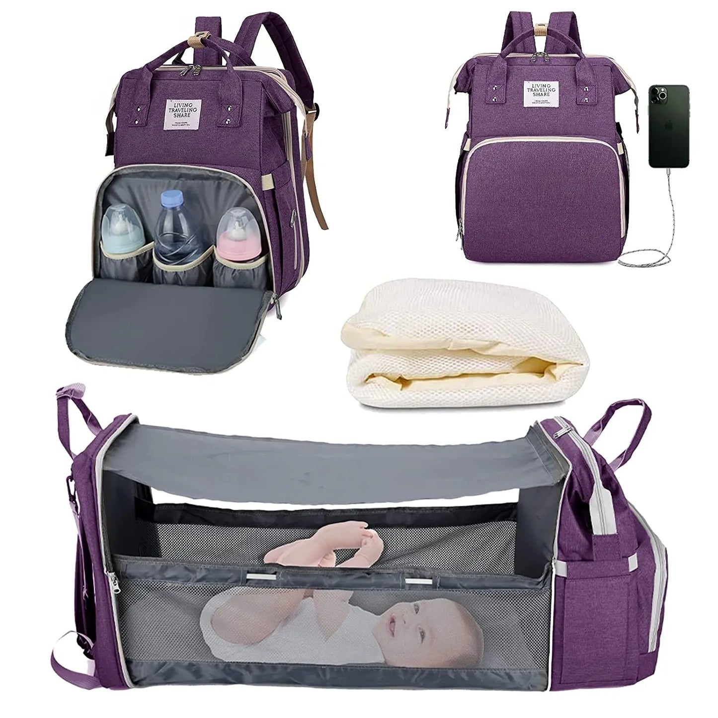 đ SkötvĂ€ska i Denim â Multifunktionell RyggsĂ€ck för Mamma & Baby (42x32x23 cm)