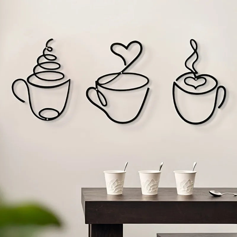 ☕ Kreativa Väggdekorationer med Kaffetema – Metallkonst för Café, Hem & Hotell – 1/3-pack