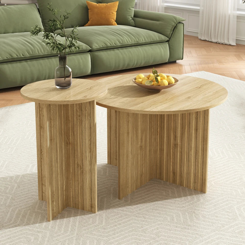 2-delat Nestbord i Trä – Rund Design – Skandinavisk Stil – 76 & 40 cm