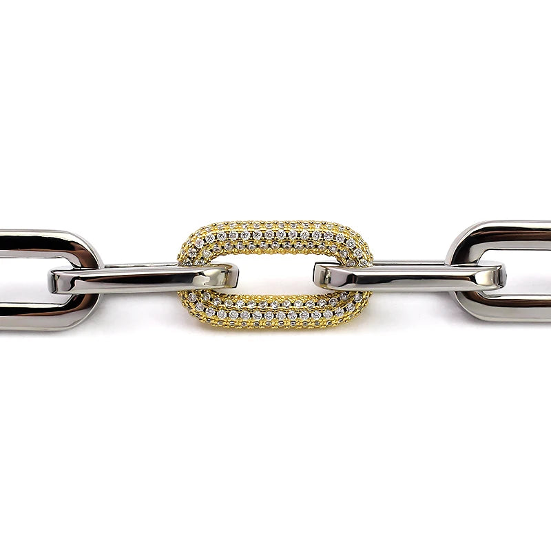 Tjock Länk-Kedjehalsband med Kristaller – 316L Rostfritt Stål – Guld & Silver – Unisex Hiphop Stil