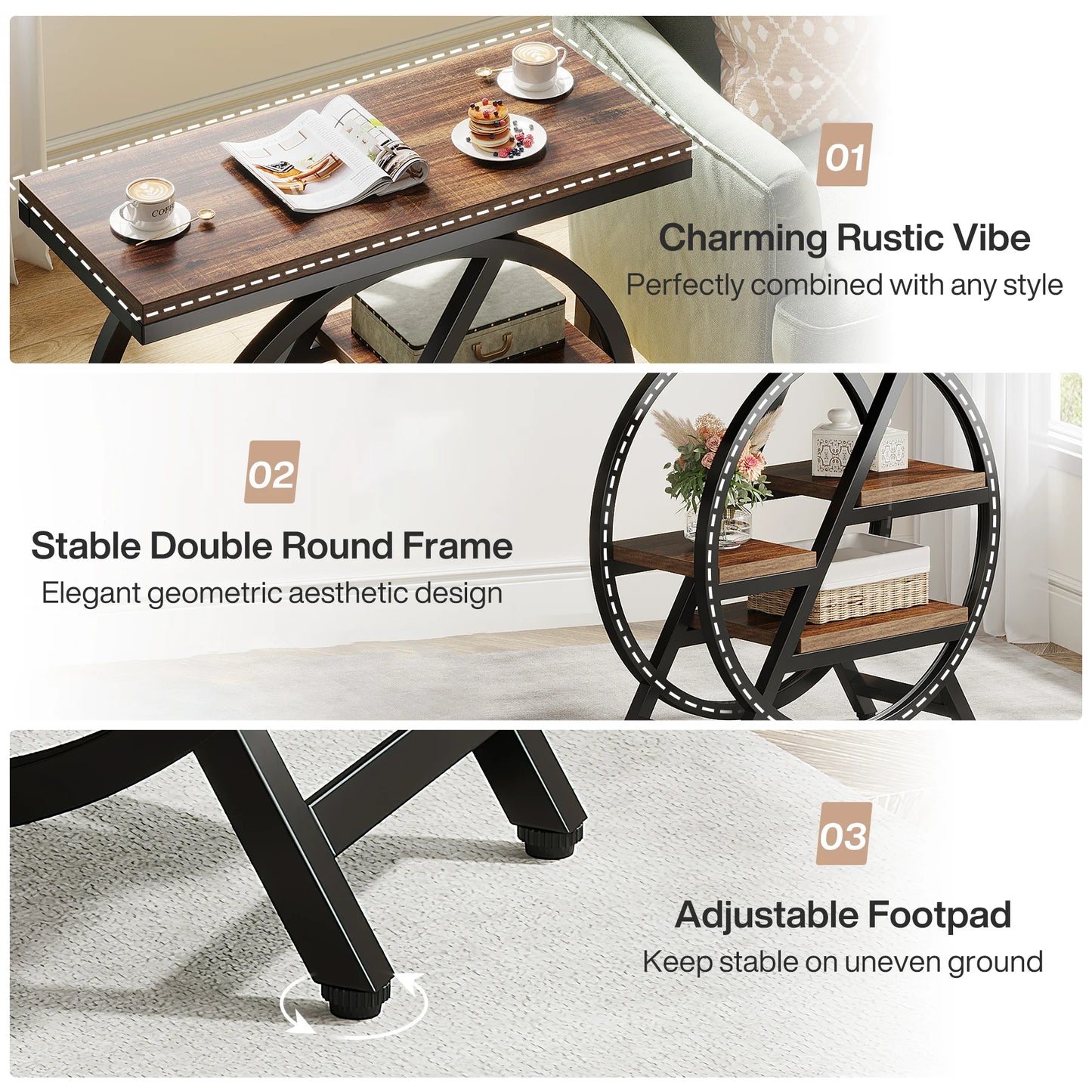Tribesigns Industriellt Sidobord – Smal Design med 3 Hyllor