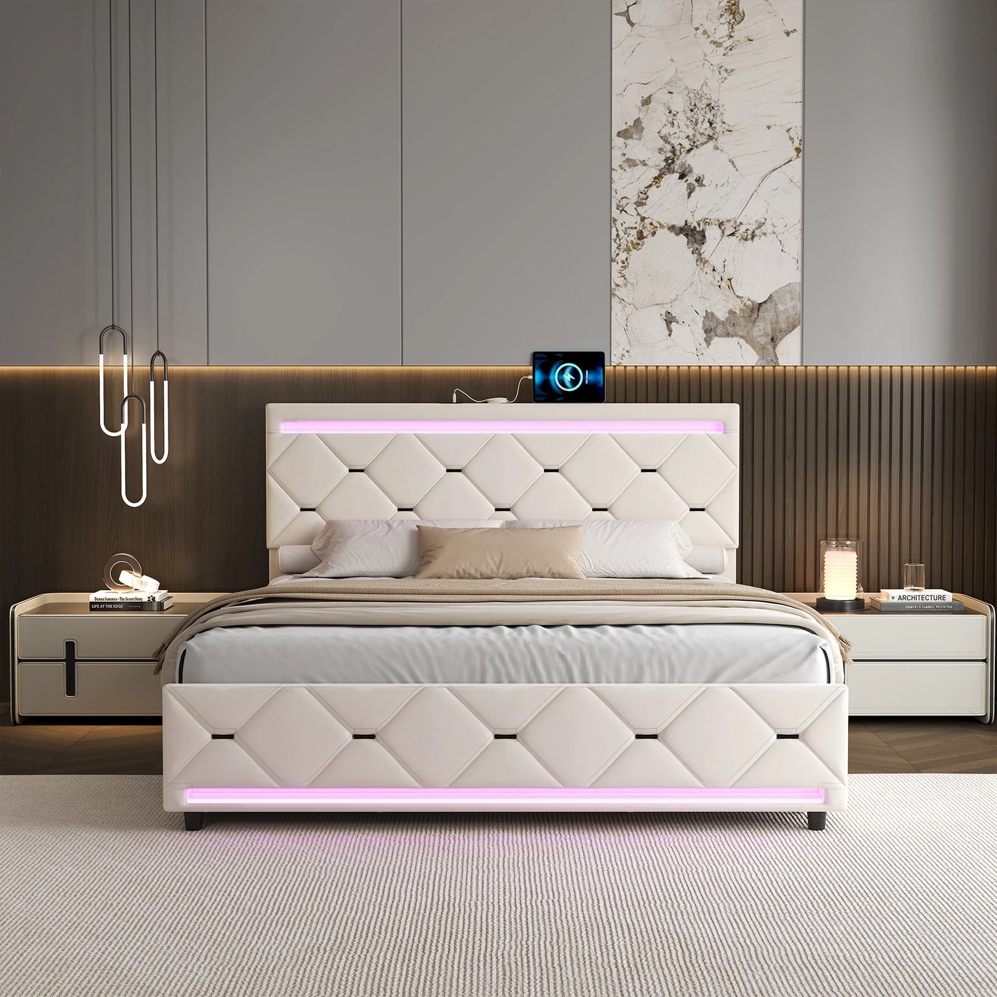 Anajqaqia Dubbelsöng 140×190 cm – Med LED, Förvaring & USB