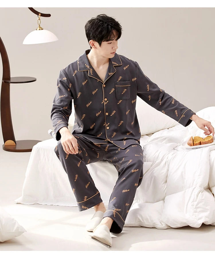 100% Bomull Parpyjamas – Höst/Vinter – Långärmad & Lös Passform – Koreansk Stil