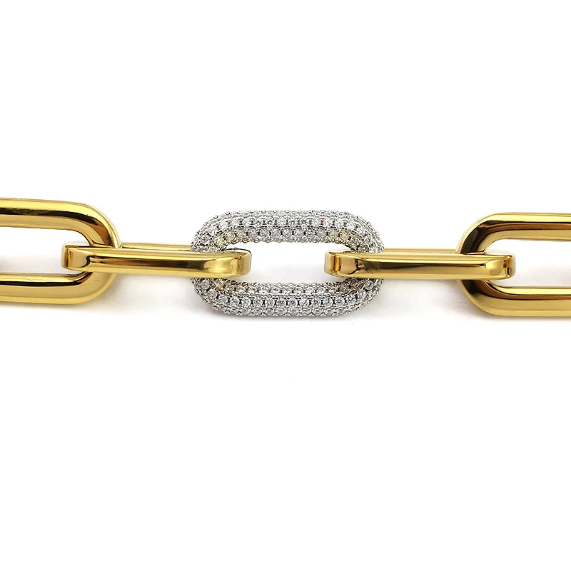 Tjock Länk-Kedjehalsband med Kristaller – 316L Rostfritt Stål – Guld & Silver – Unisex Hiphop Stil