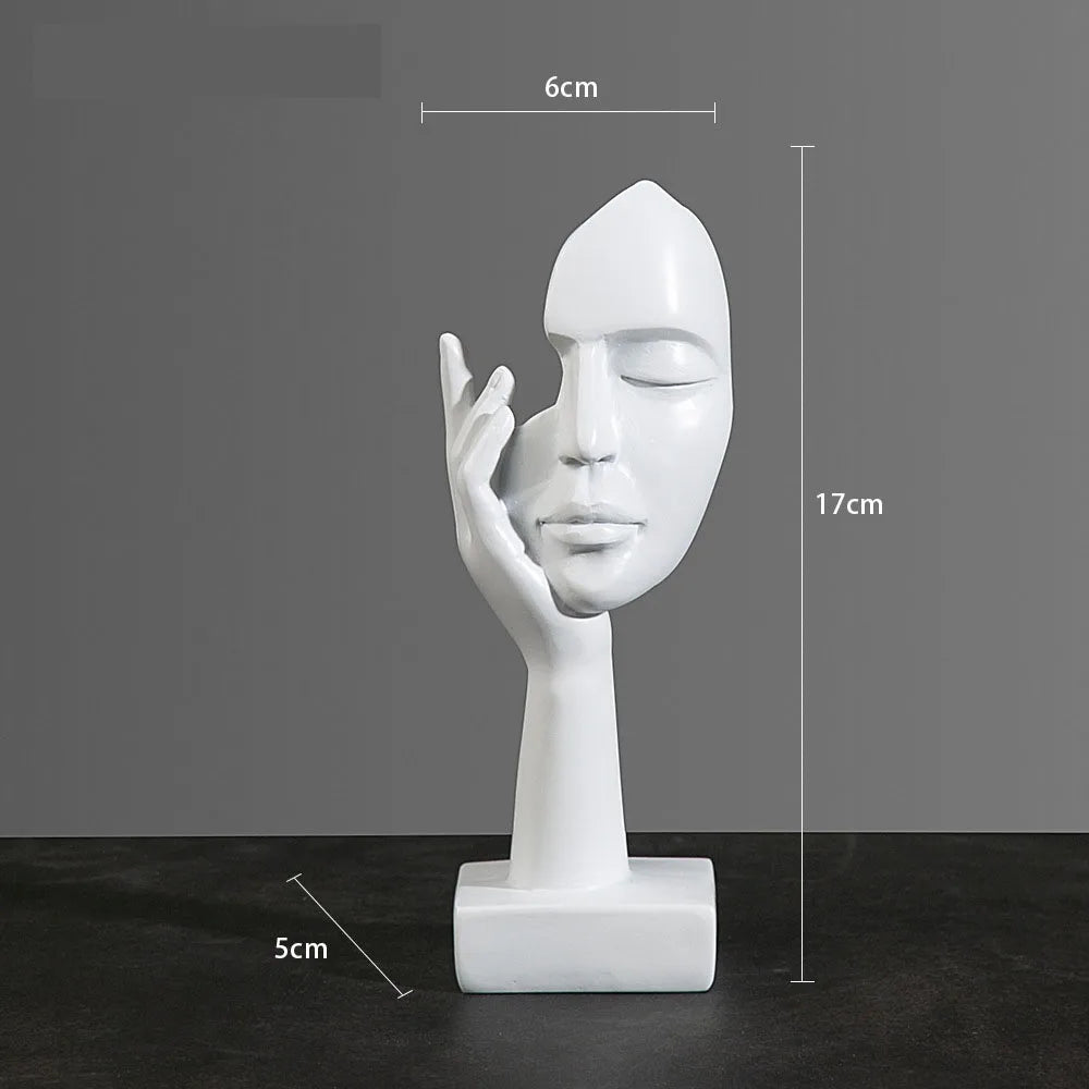Elegant Huvudskulptur i Harts – Abstrakt Mask med Hand för Hem & Kontor