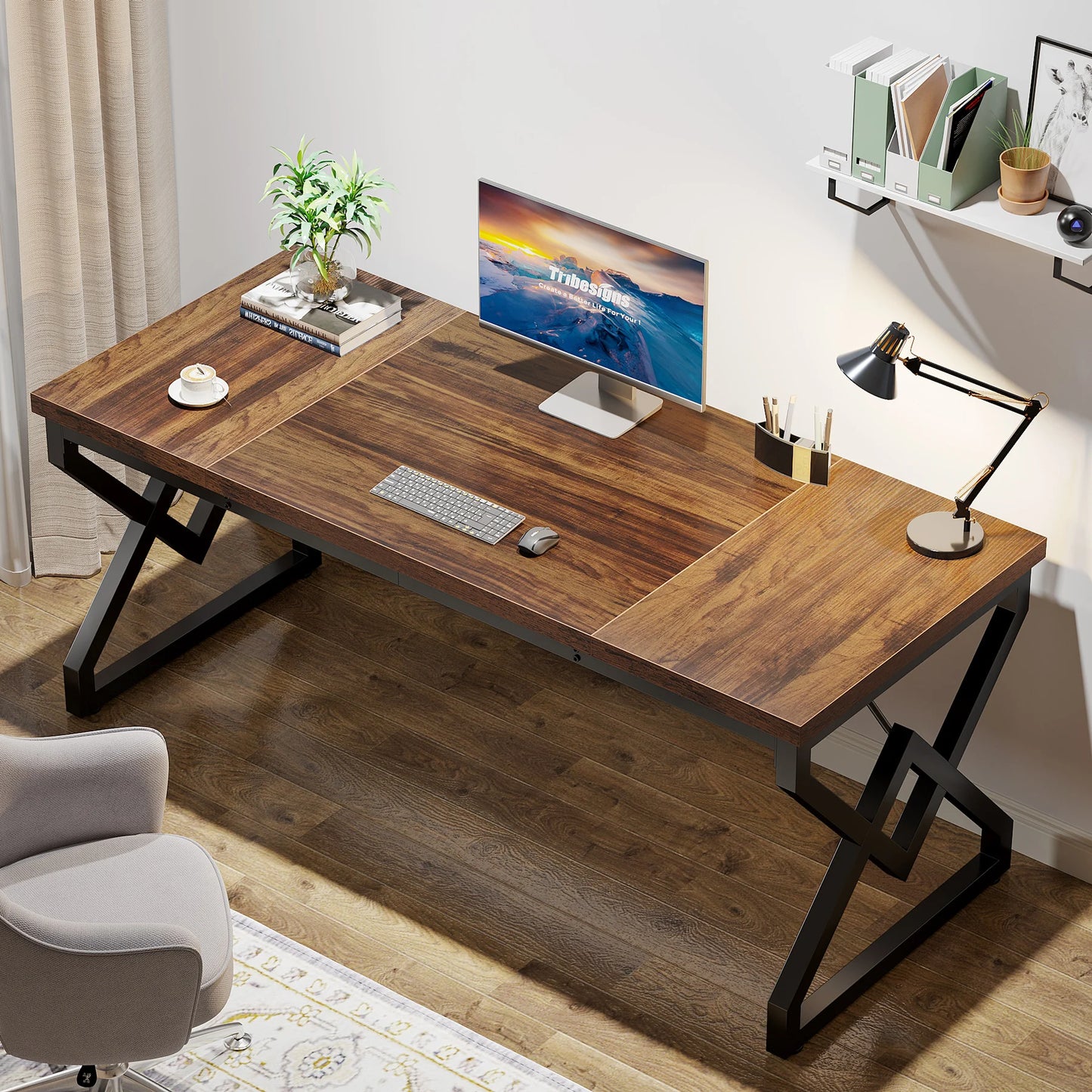 Tribesigns Executive Desk – Extra Tjockt Kontorsbord med Metallram (160 cm)