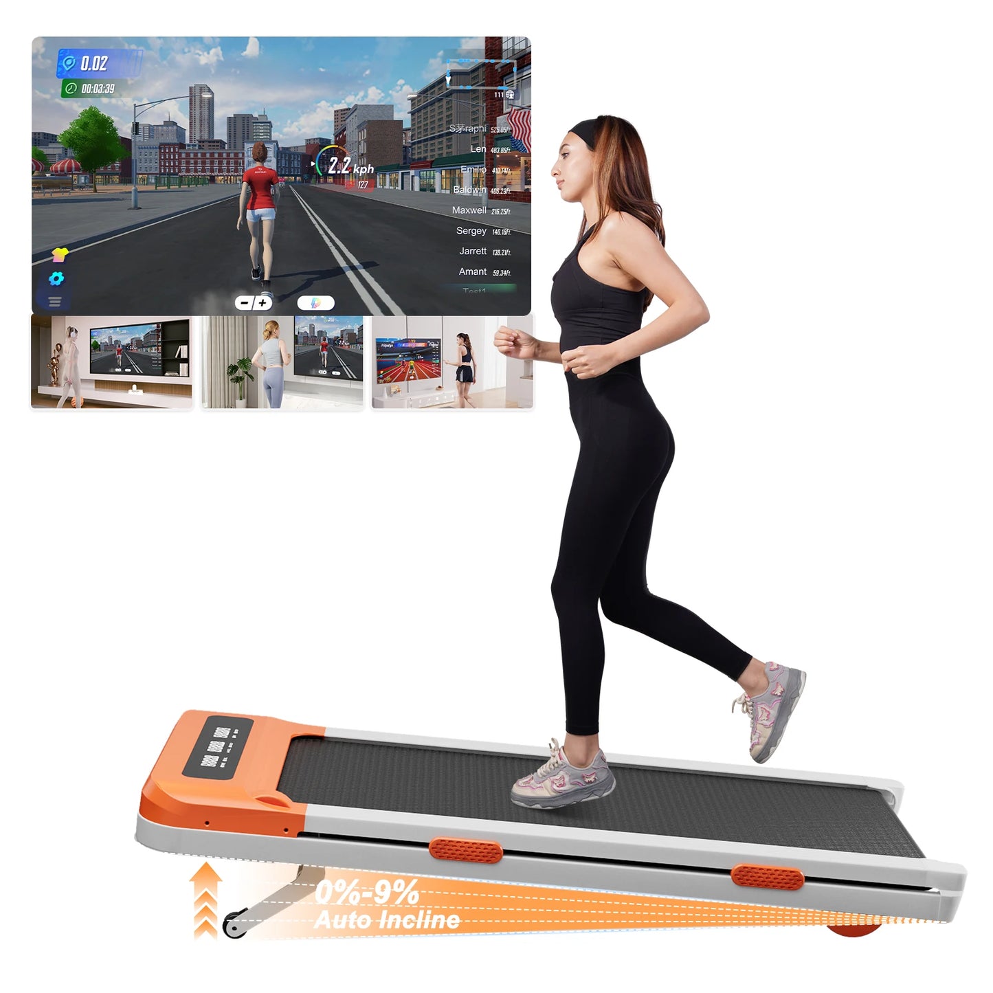 Hopfällbart löpband med 9 % lutning – 6 km/h gångplatta för hemmet, LCD-skärm & APP-övervakning, 3.0HP motor