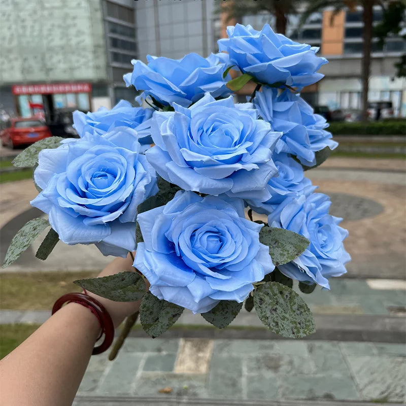 đč Rosbukett med Diamantrosor â 9 Blommor â 50 cm â Silkesblommor för Bröllop & Dekor