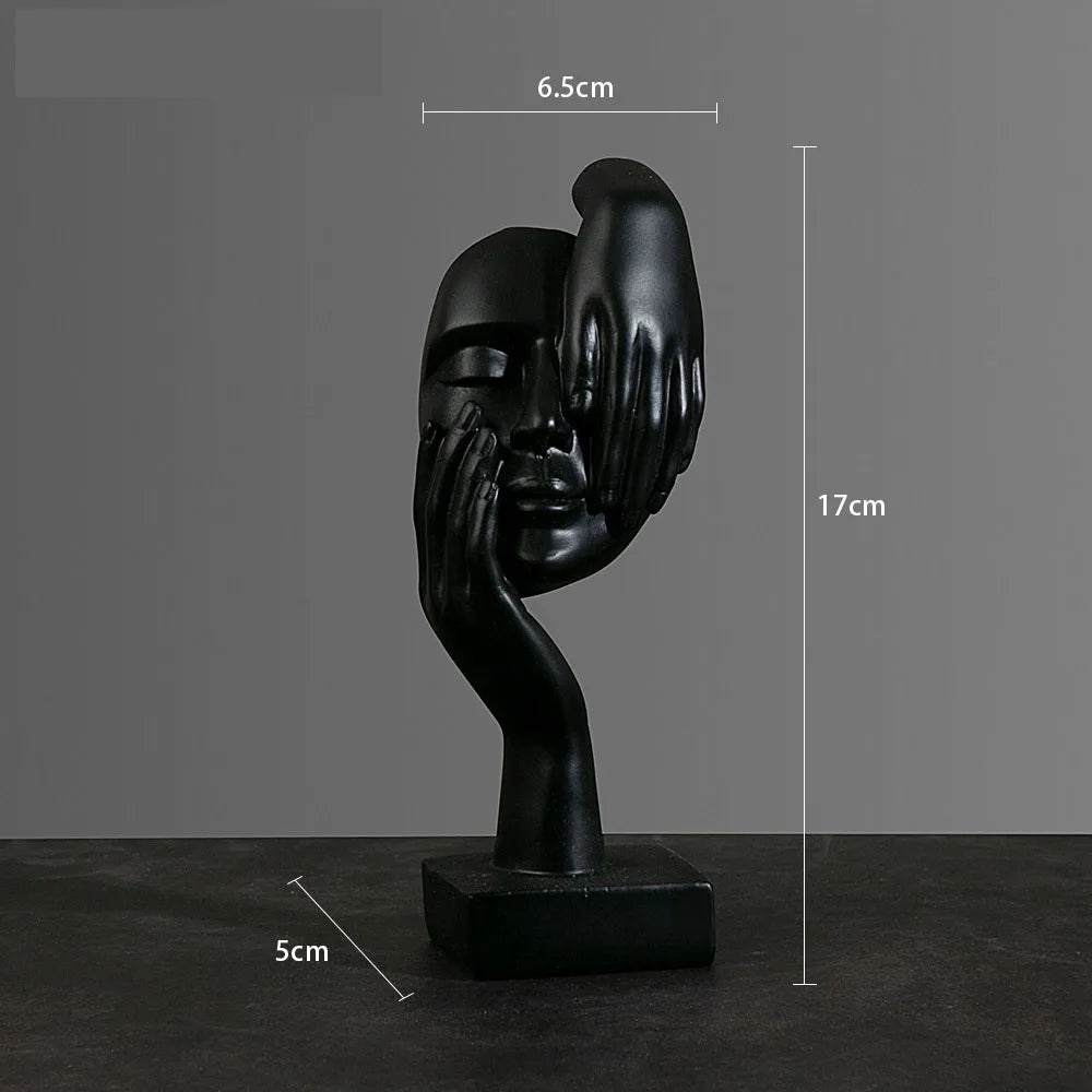 Elegant Huvudskulptur i Harts – Abstrakt Mask med Hand för Hem & Kontor