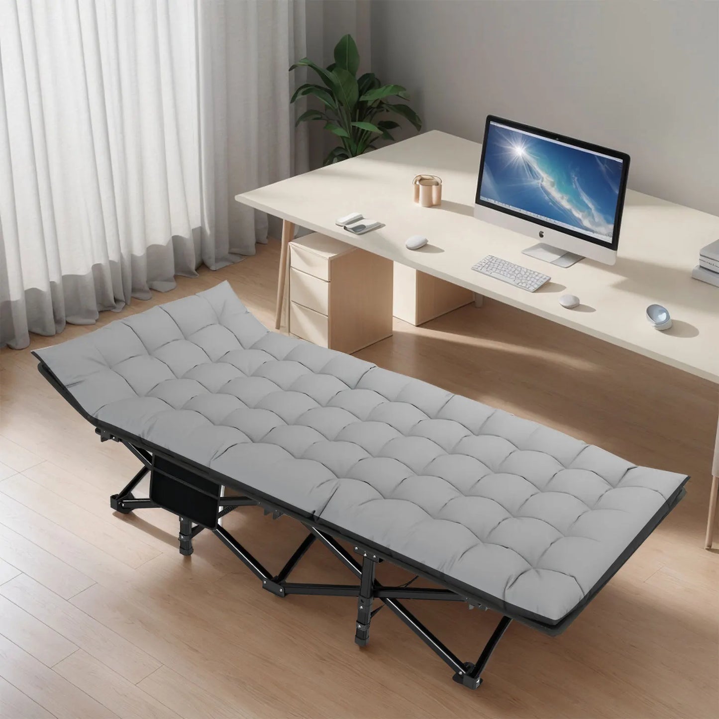 Modern Hopfällbar Campingsäng med Förvaring – 190x71x37 cm