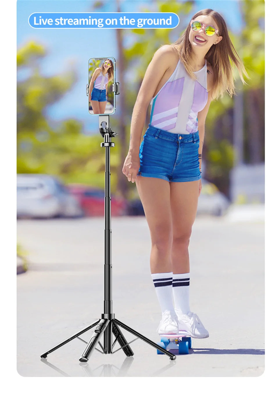 FANGTUOSI 2025 Bluetooth Selfie-stativ – 130 cm, 4-bens Design med Fjärrkontroll