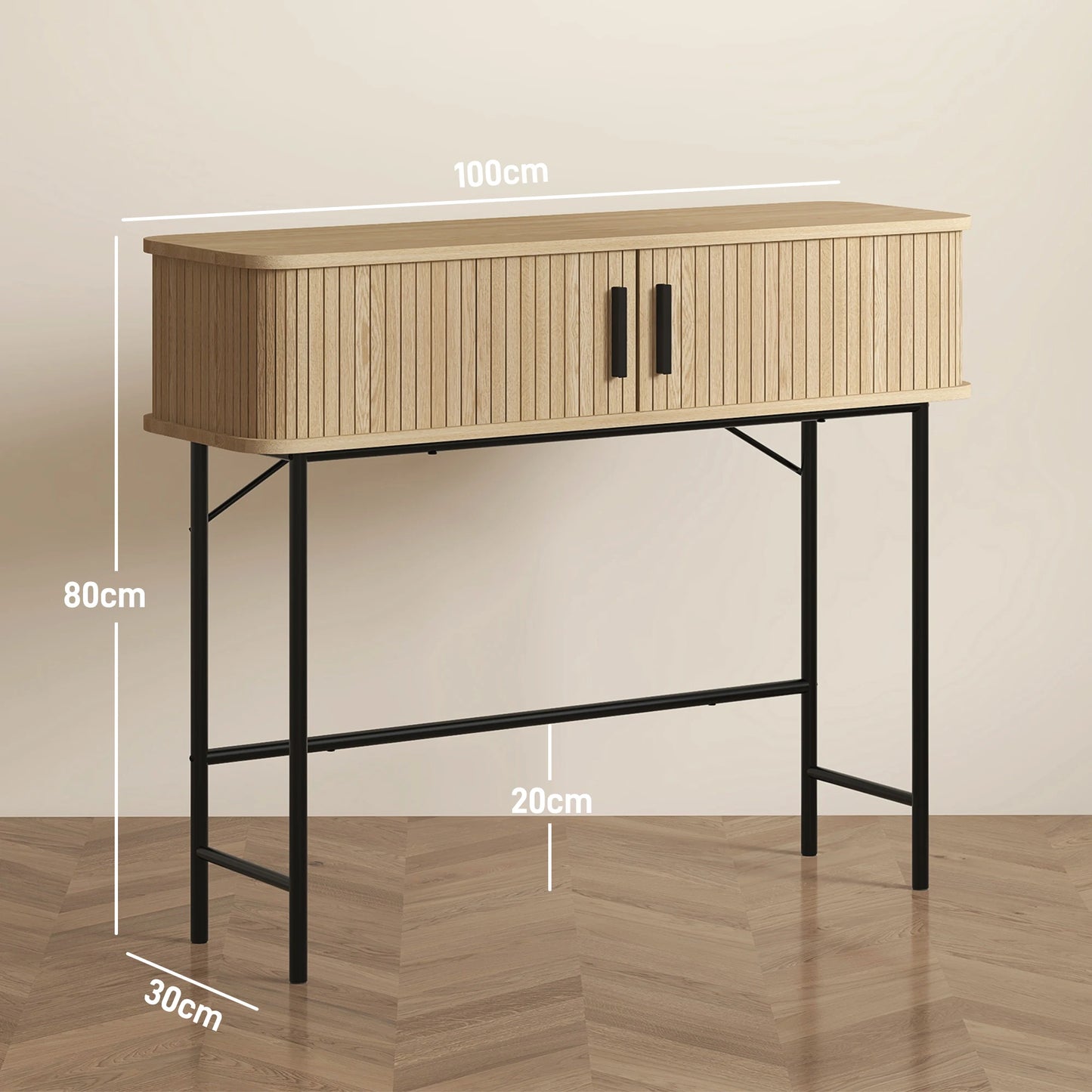 Vintage Konsolbord med Skjutluckor – Ek & Svart – 100×30×80 cm – HOMCOM