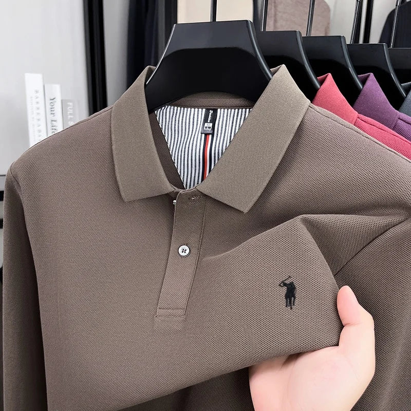 Herrpike i 100% Bomull – Broderad Häst – Höst/Vinter – Smart Casual