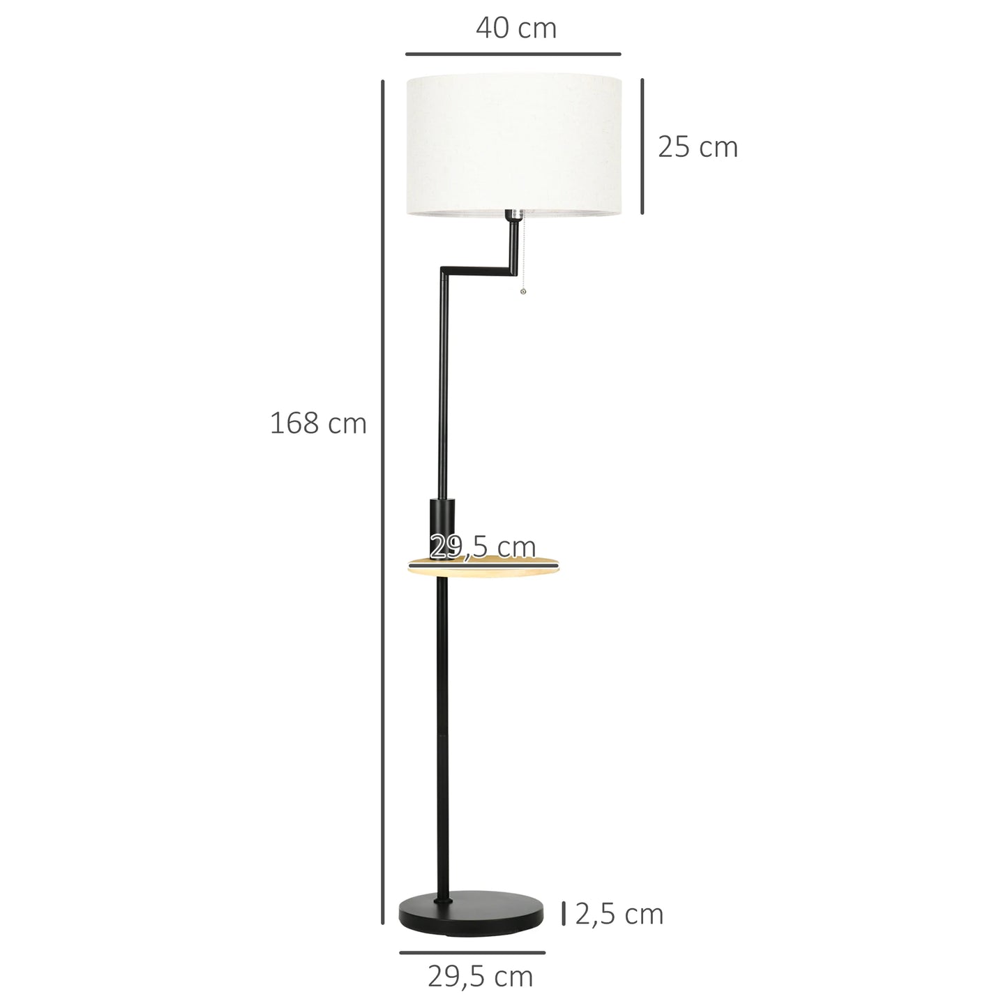 HOMCOM Golvlampa med Bord & USB – Ø 40x168 cm, E27 Max 40W