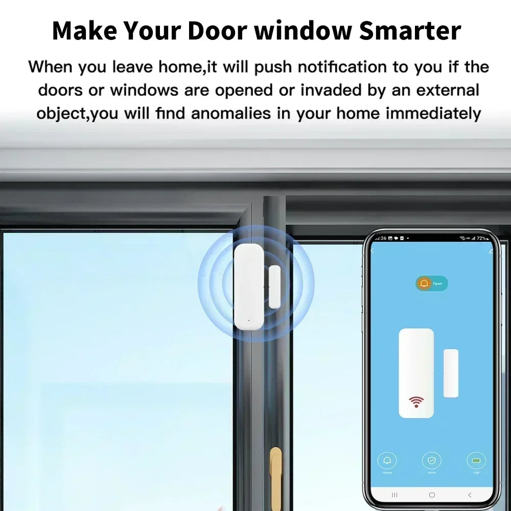 Tuya WiFi Dörr- & Fönstersensor – Smart Trådlös Detektor med Appstyrning