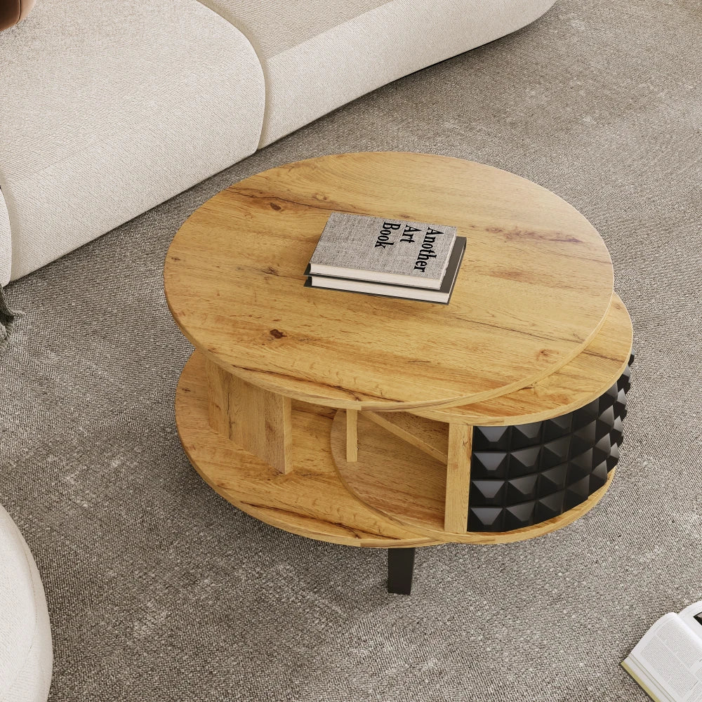 Roterbart Soffbord 2-i-1 – Med Dold Hylla – Modern Design i Trä & Svart – 85.2×80×45.2 cm