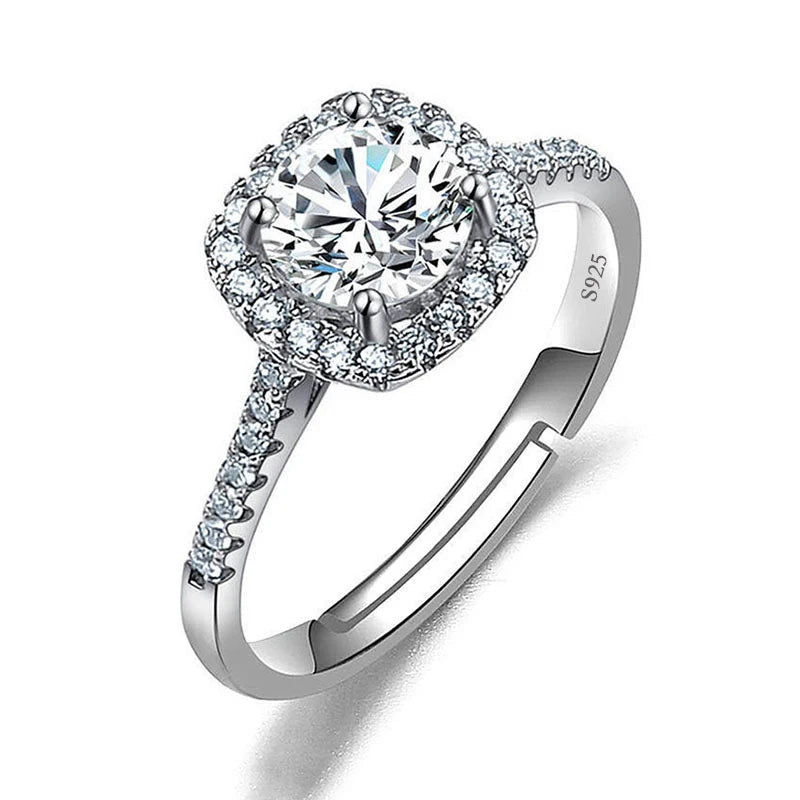 Justerbar Moissanite Förlovningsring – Öppen Design i Silverpläterad Koppar – Elegant & Prisvärd