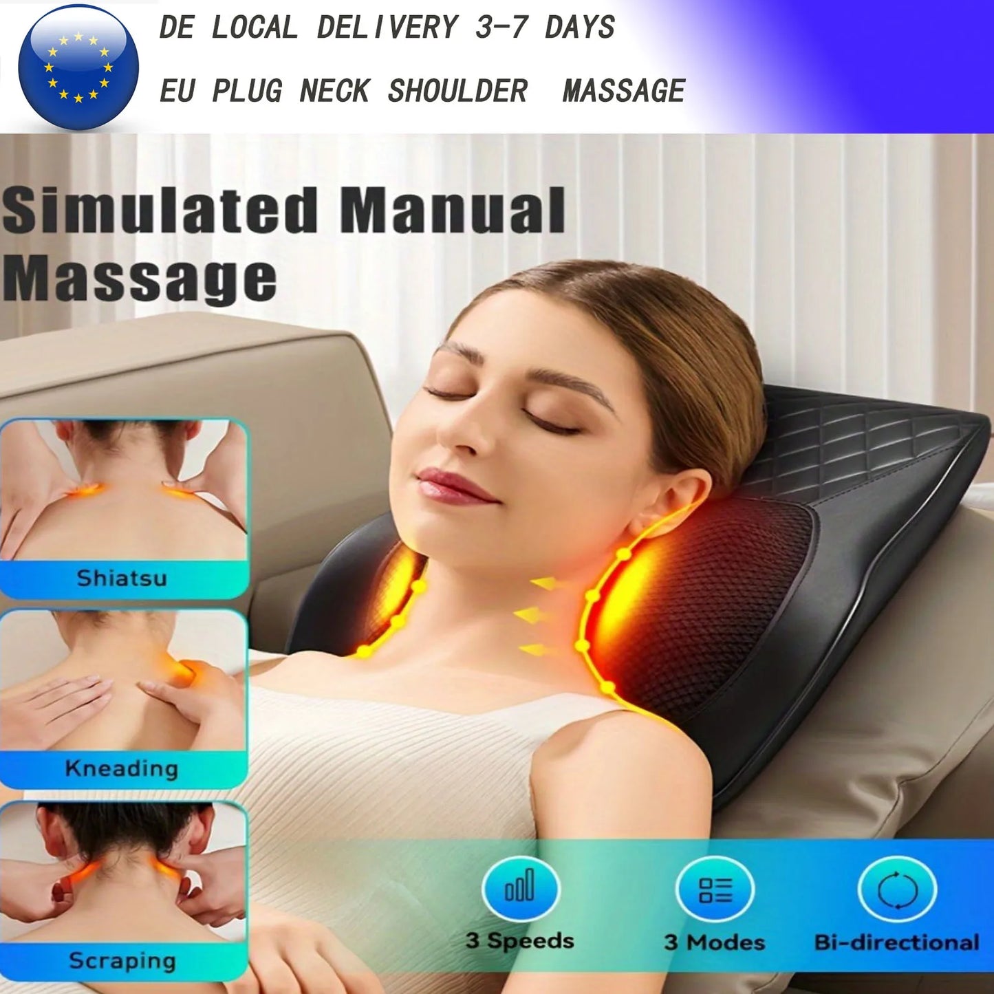 Elektrisk Nackmassagekudde med Vibration & Värme – För Nacke, Rygg, Ben & Midja