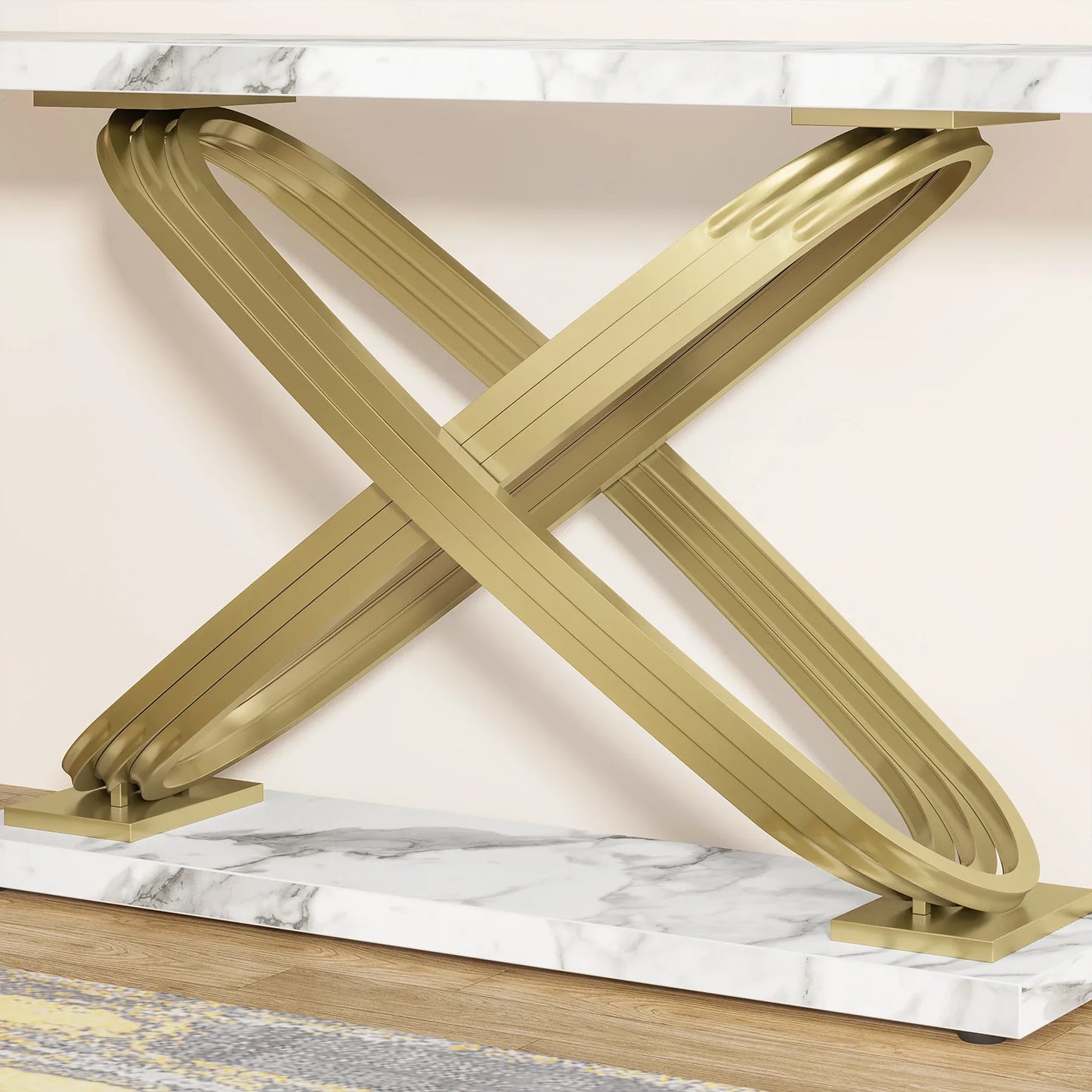 Tribesigns 140 cm Konsolbord – Marmorlook & Guld – Smal Rektangulär Design för Vardagsrum & Hall